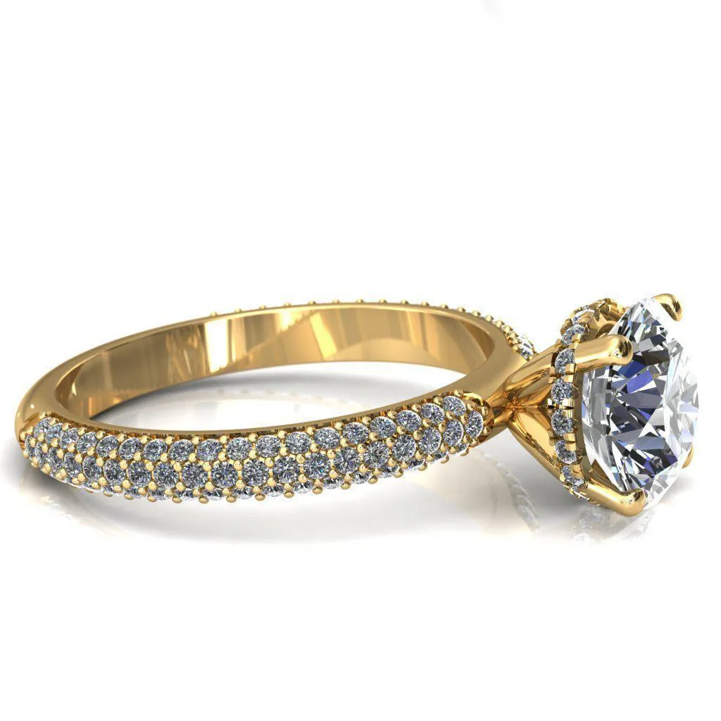 Adina Round Center Stone 4 Prong Diamond Accent Engagement Ring