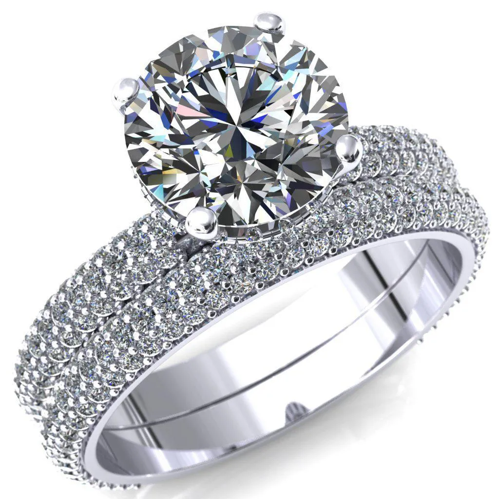 Adina Round Center Stone 4 Prong Diamond Accent Engagement Ring