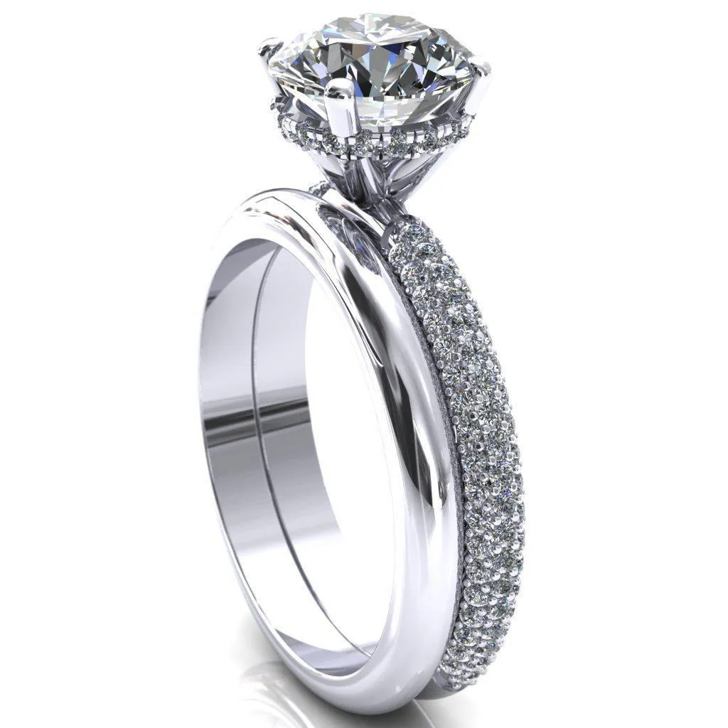 Adina Round Center Stone 4 Prong Diamond Accent Engagement Ring