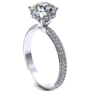 Adina Round Center Stone 4 Prong Diamond Accent Engagement Ring