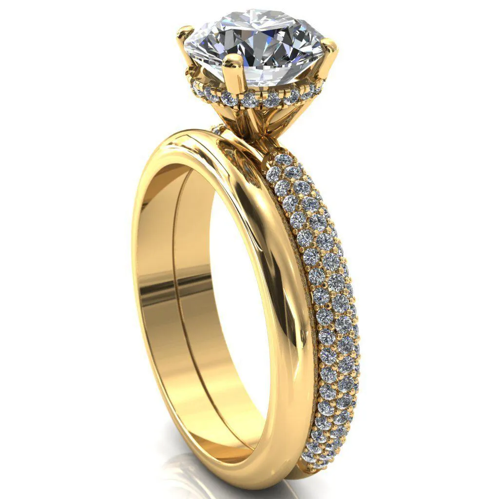 Adina Round Center Stone 4 Prong Diamond Accent Engagement Ring