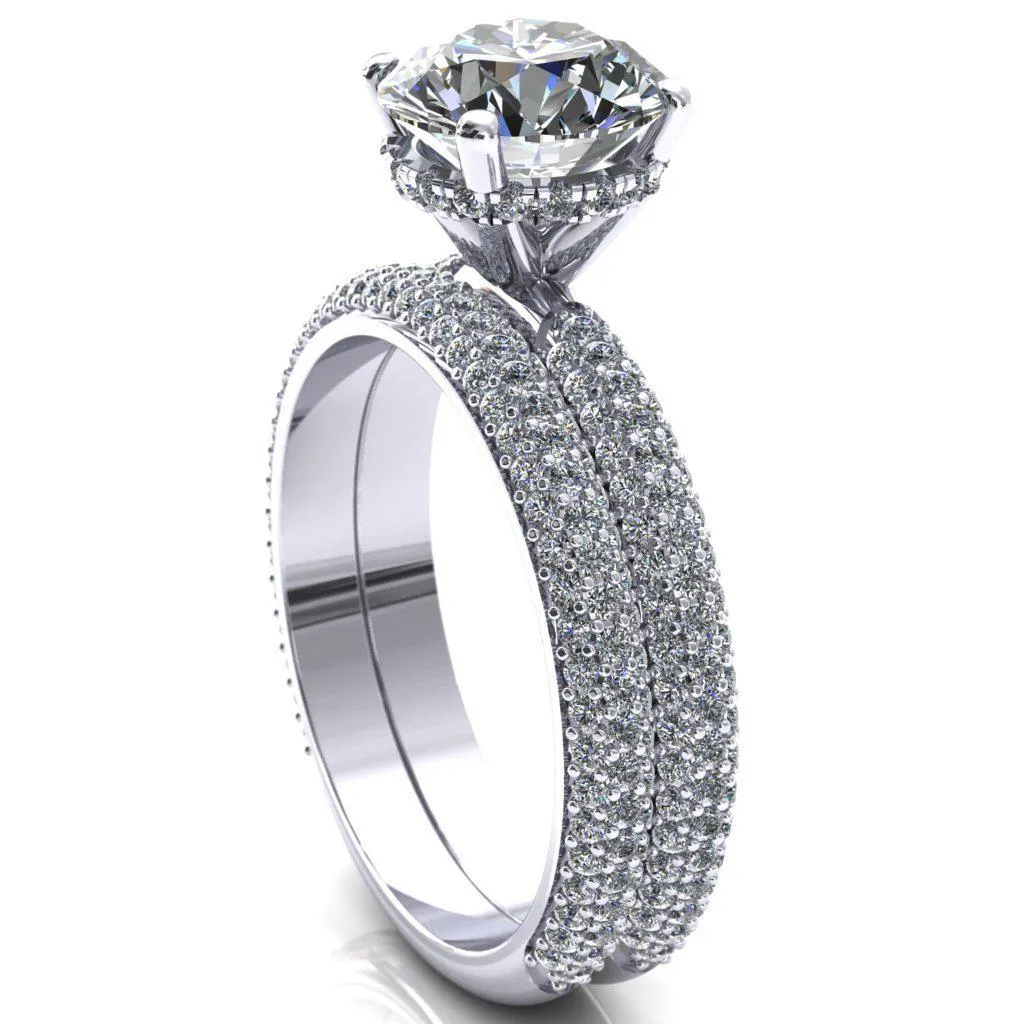 Adina Round Center Stone 4 Prong Diamond Accent Engagement Ring