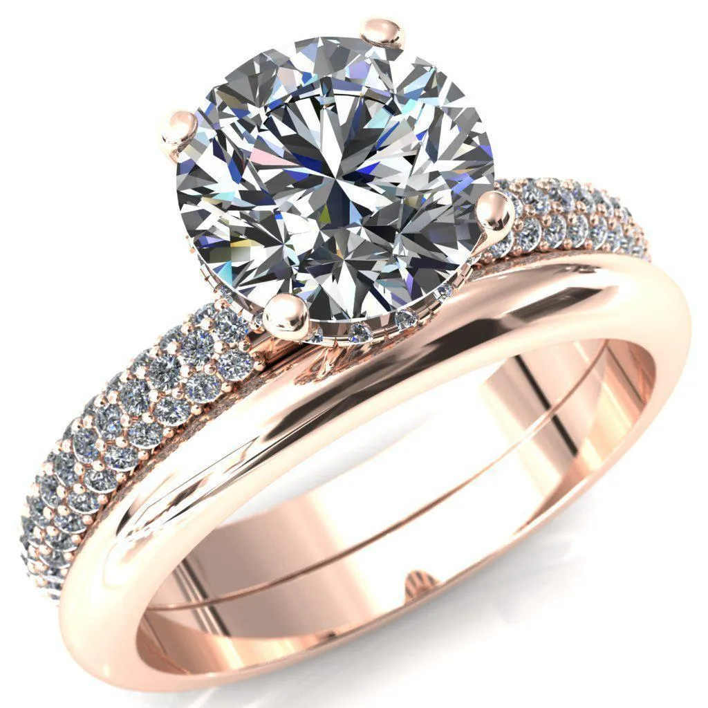 Adina Round Center Stone 4 Prong Diamond Accent Engagement Ring
