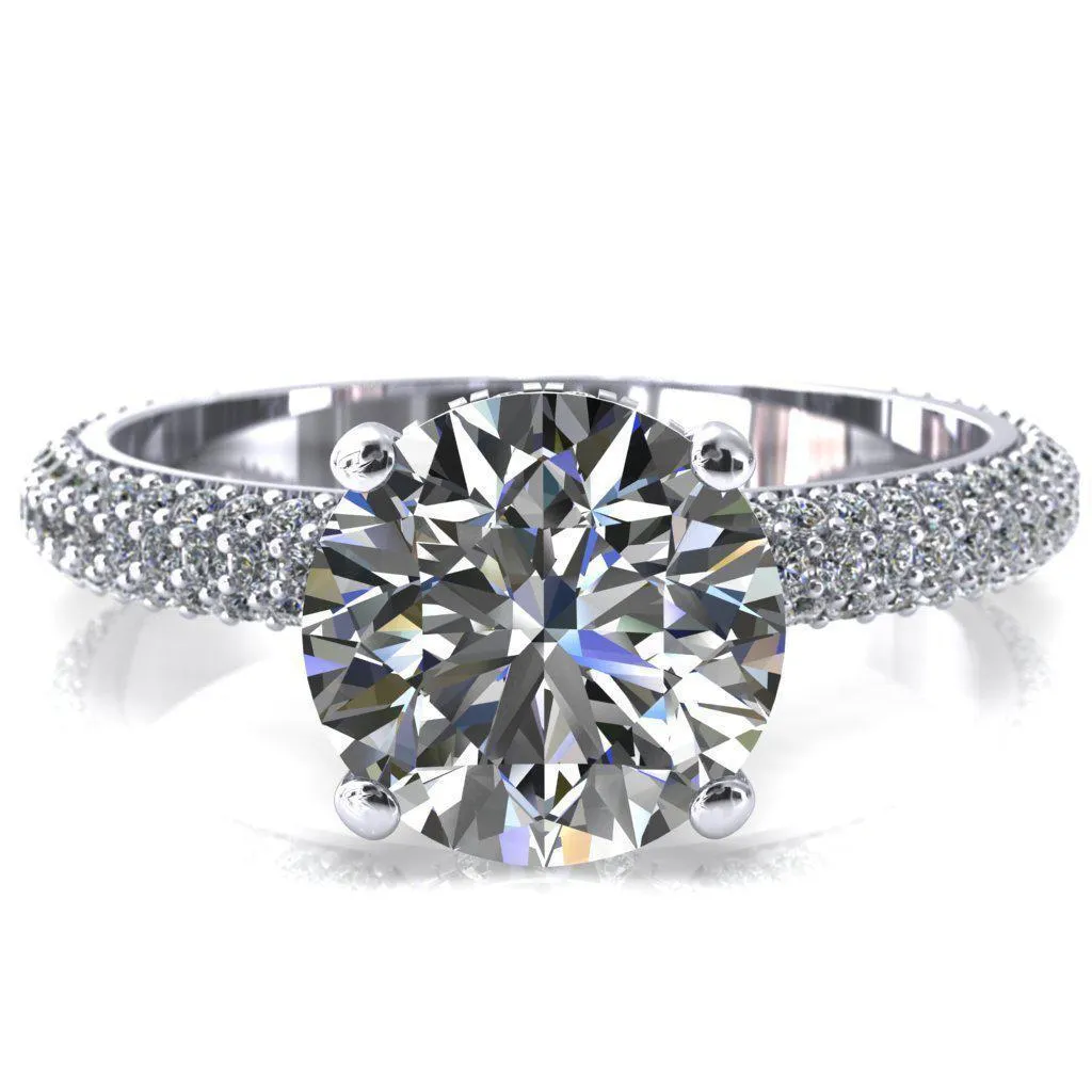Adina Round Center Stone 4 Prong Diamond Accent Engagement Ring