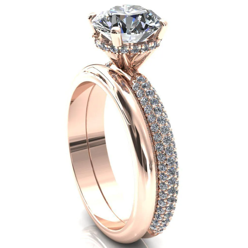Adina Round Center Stone 4 Prong Diamond Accent Engagement Ring