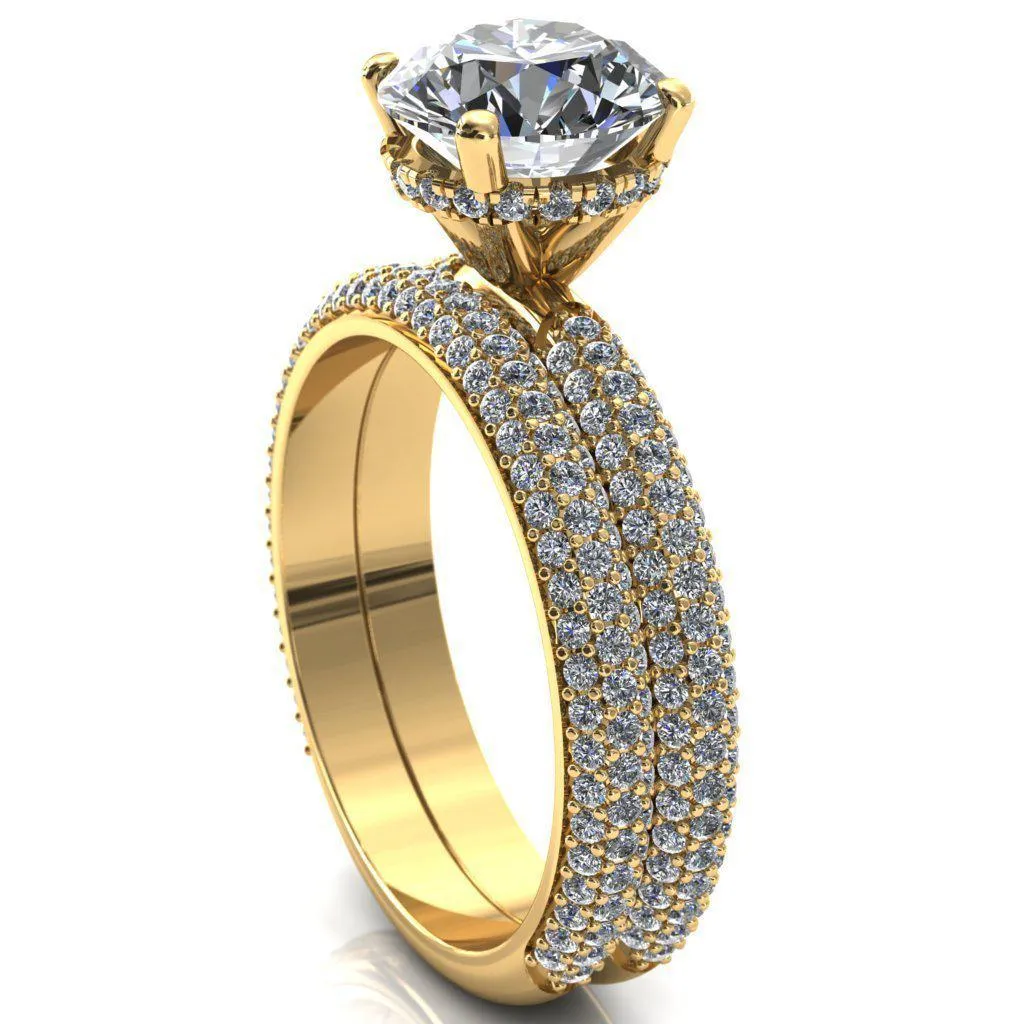 Adina Round Center Stone 4 Prong Diamond Accent Engagement Ring