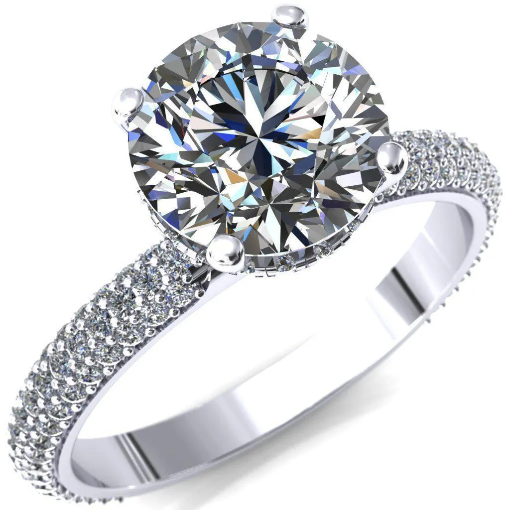 Adina Round Center Stone 4 Prong Diamond Accent Engagement Ring