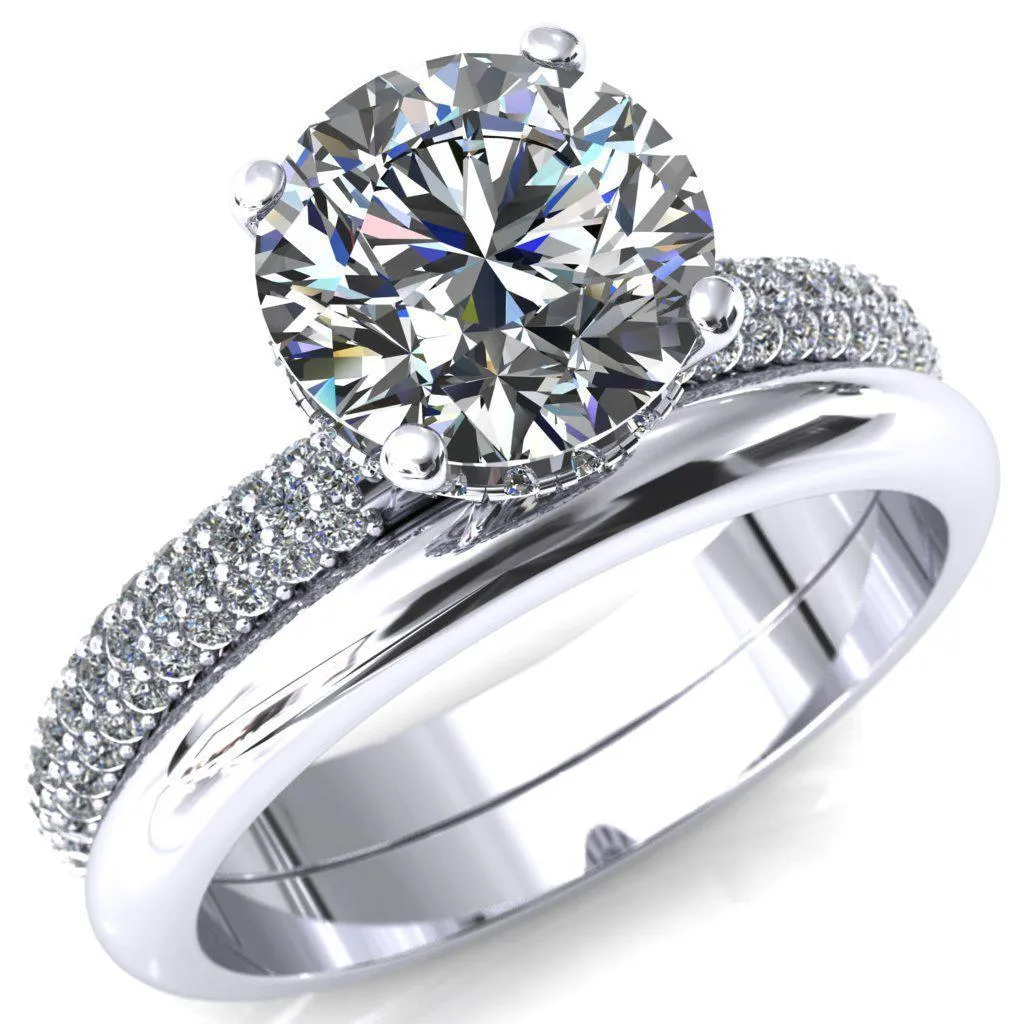 Adina Round Center Stone 4 Prong Diamond Accent Engagement Ring