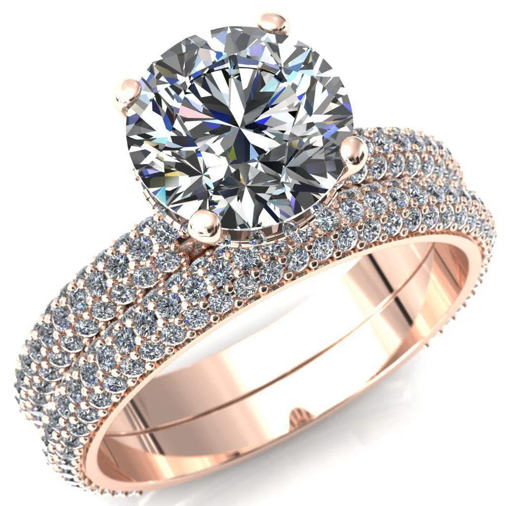 Adina Round Center Stone 4 Prong Diamond Accent Engagement Ring