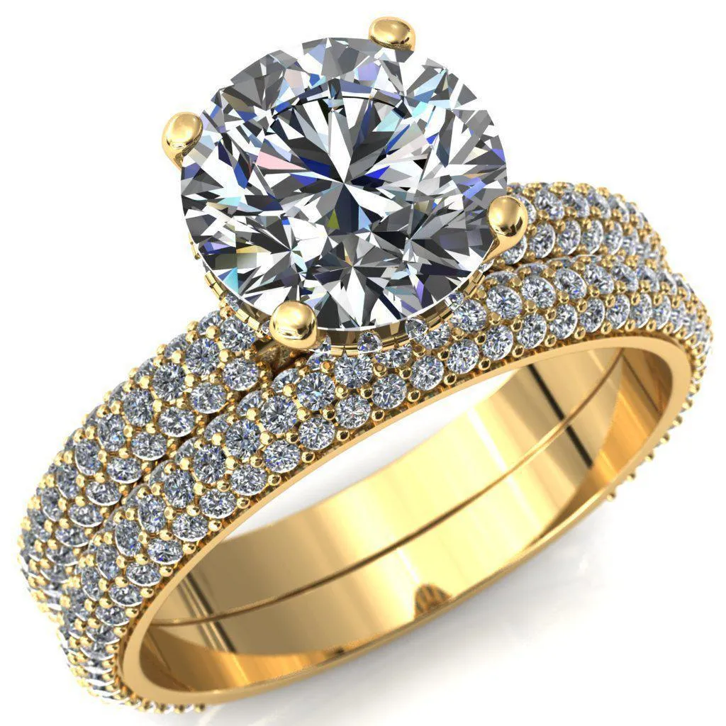 Adina Round Center Stone 4 Prong Diamond Accent Engagement Ring