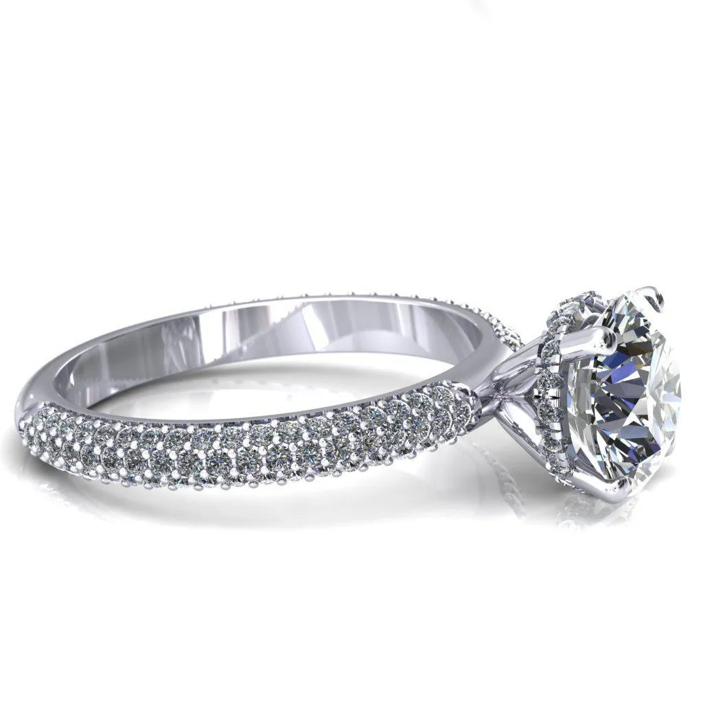 Adina Round Center Stone 4 Prong Diamond Accent Engagement Ring