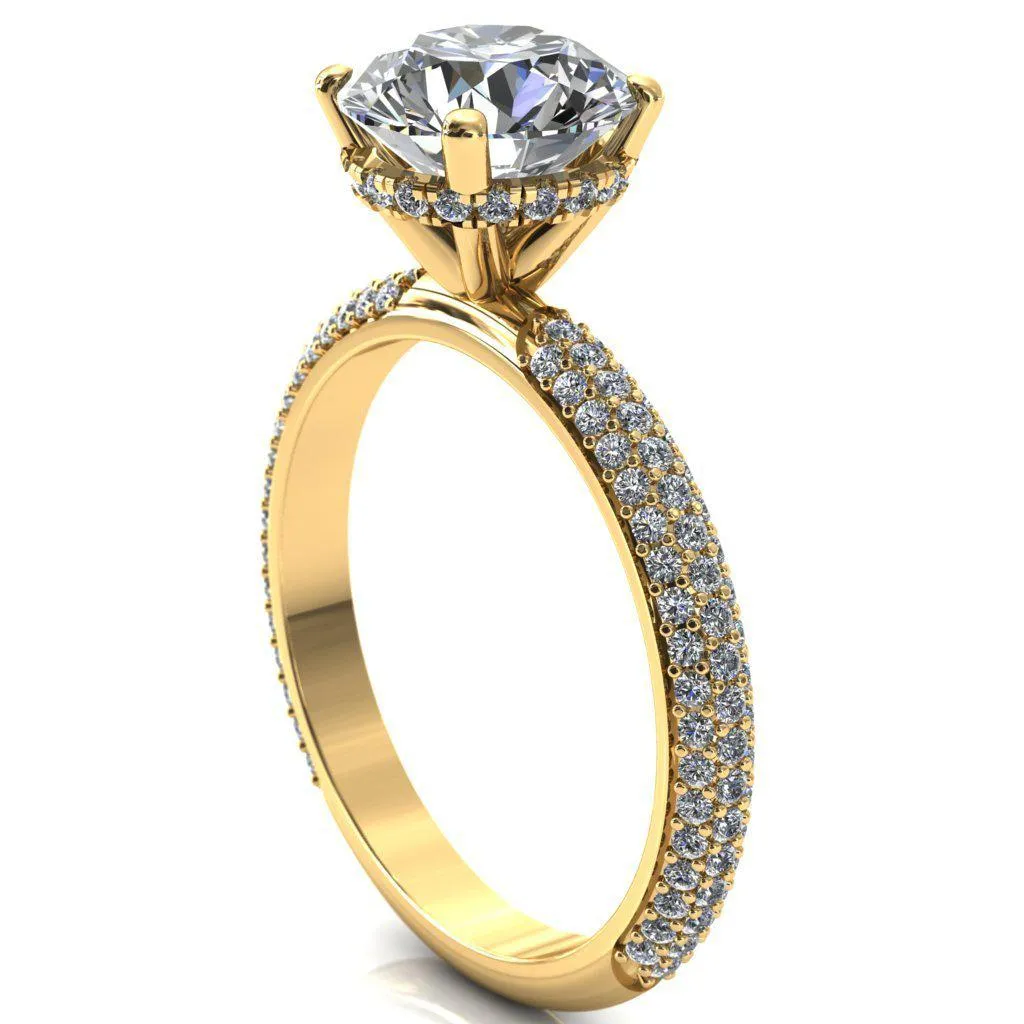 Adina Round Center Stone 4 Prong Diamond Accent Engagement Ring