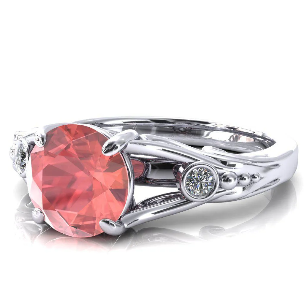 Aerolynn Round Padparadscha Sapphire 4 Prong Diamond Accent Engagement Ring