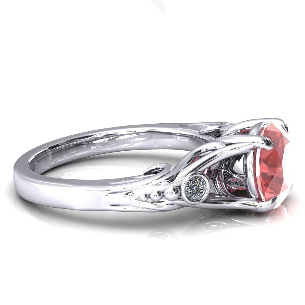 Aerolynn Round Padparadscha Sapphire 4 Prong Diamond Accent Engagement Ring