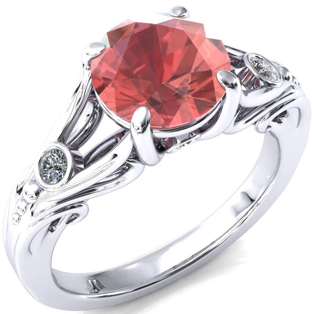 Aerolynn Round Padparadscha Sapphire 4 Prong Diamond Accent Engagement Ring