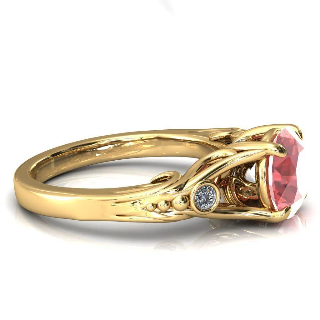 Aerolynn Round Padparadscha Sapphire 4 Prong Diamond Accent Engagement Ring
