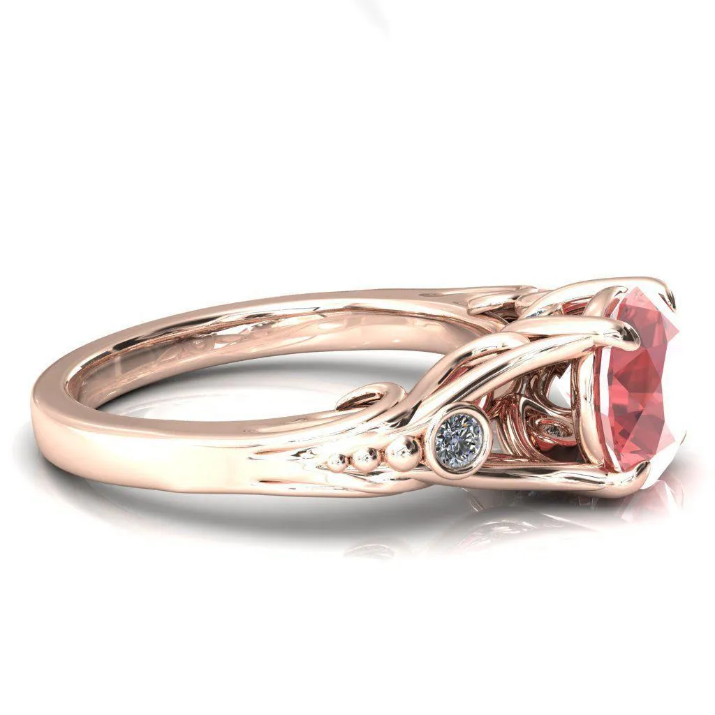 Aerolynn Round Padparadscha Sapphire 4 Prong Diamond Accent Engagement Ring