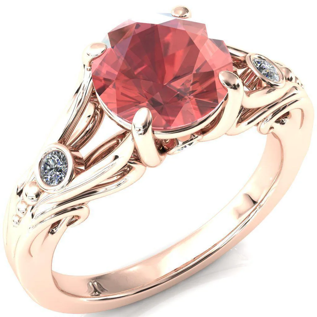 Aerolynn Round Padparadscha Sapphire 4 Prong Diamond Accent Engagement Ring