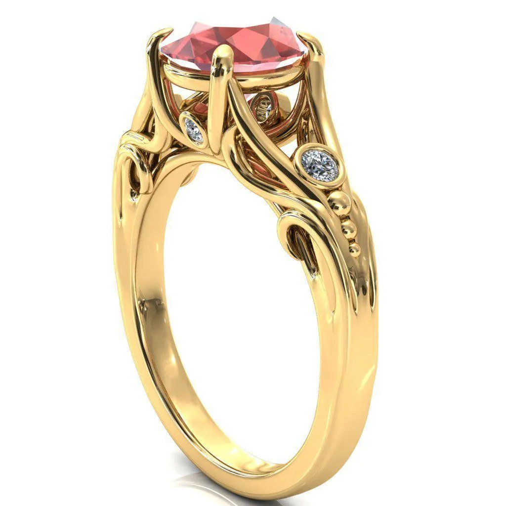 Aerolynn Round Padparadscha Sapphire 4 Prong Diamond Accent Engagement Ring