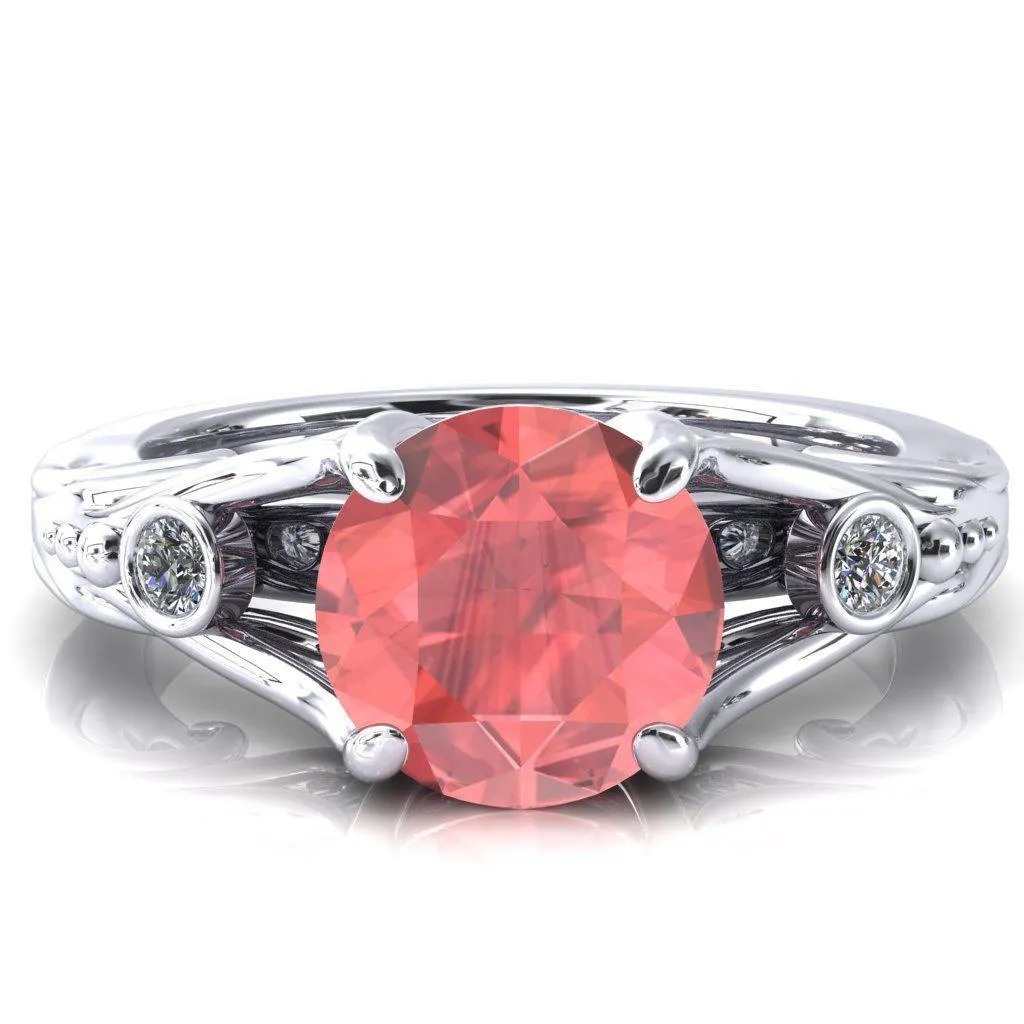 Aerolynn Round Padparadscha Sapphire 4 Prong Diamond Accent Engagement Ring