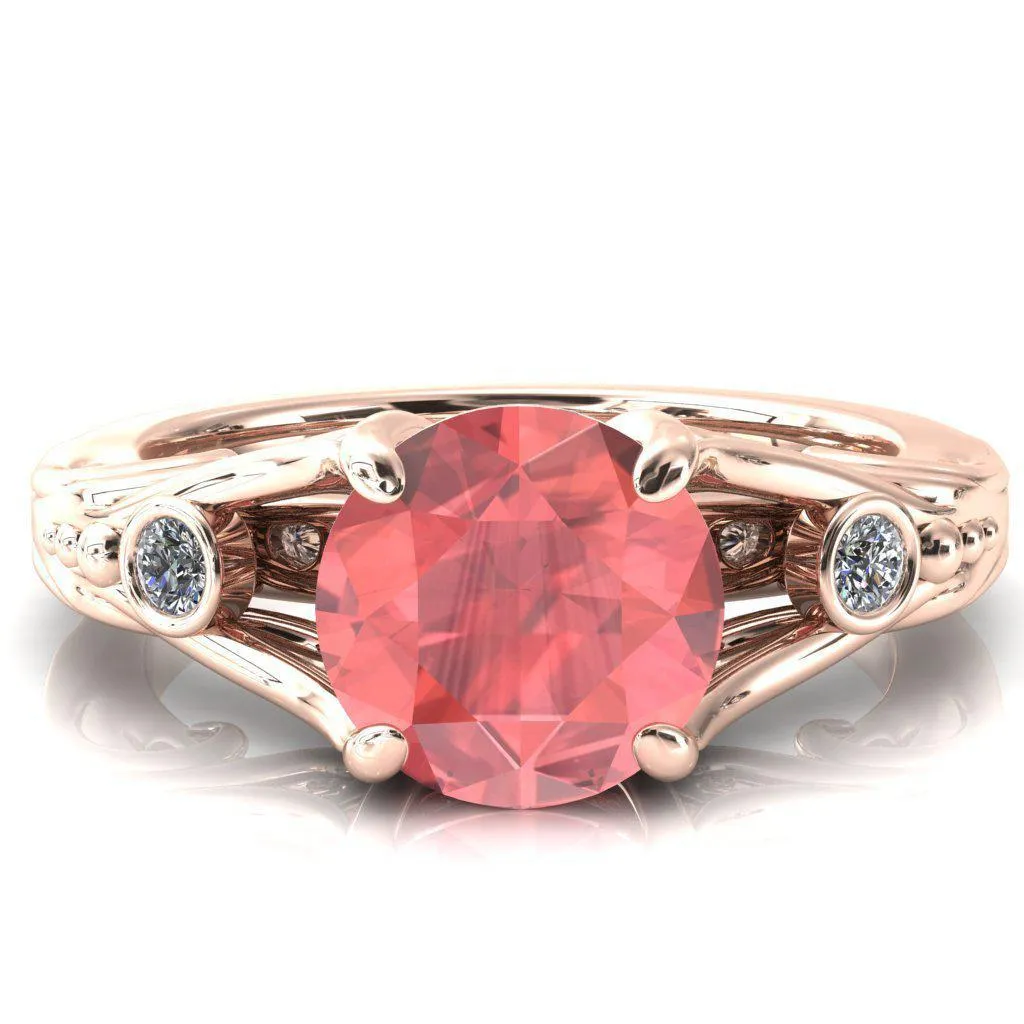 Aerolynn Round Padparadscha Sapphire 4 Prong Diamond Accent Engagement Ring