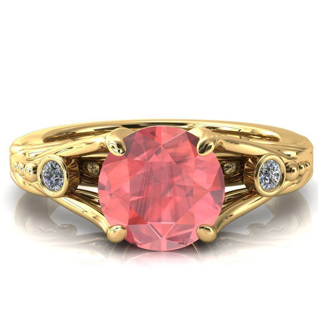 Aerolynn Round Padparadscha Sapphire 4 Prong Diamond Accent Engagement Ring