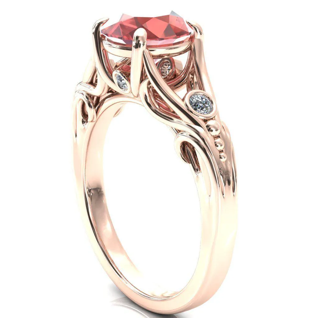 Aerolynn Round Padparadscha Sapphire 4 Prong Diamond Accent Engagement Ring