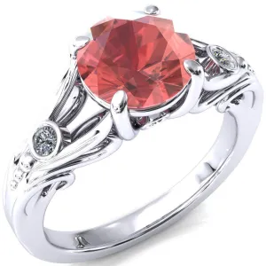 Aerolynn Round Padparadscha Sapphire 4 Prong Diamond Accent Engagement Ring