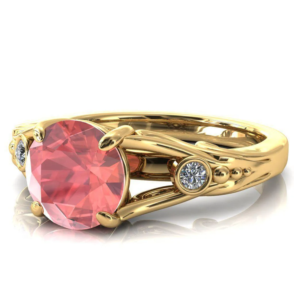 Aerolynn Round Padparadscha Sapphire 4 Prong Diamond Accent Engagement Ring