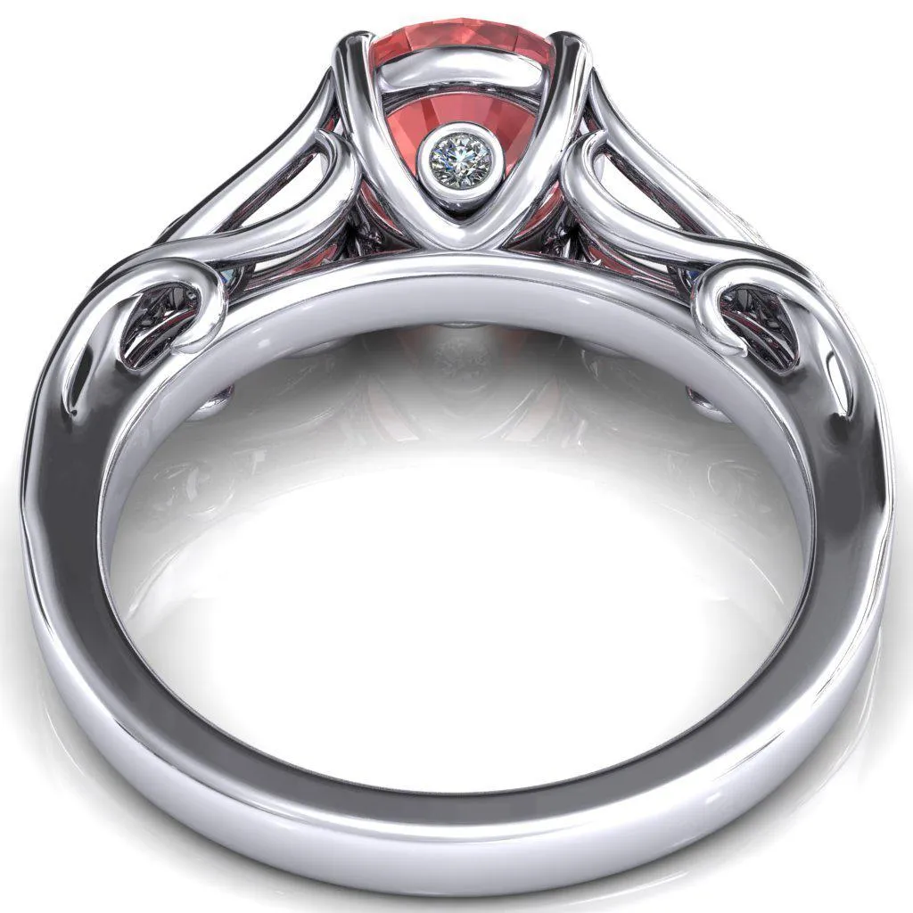 Aerolynn Round Padparadscha Sapphire 4 Prong Diamond Accent Engagement Ring