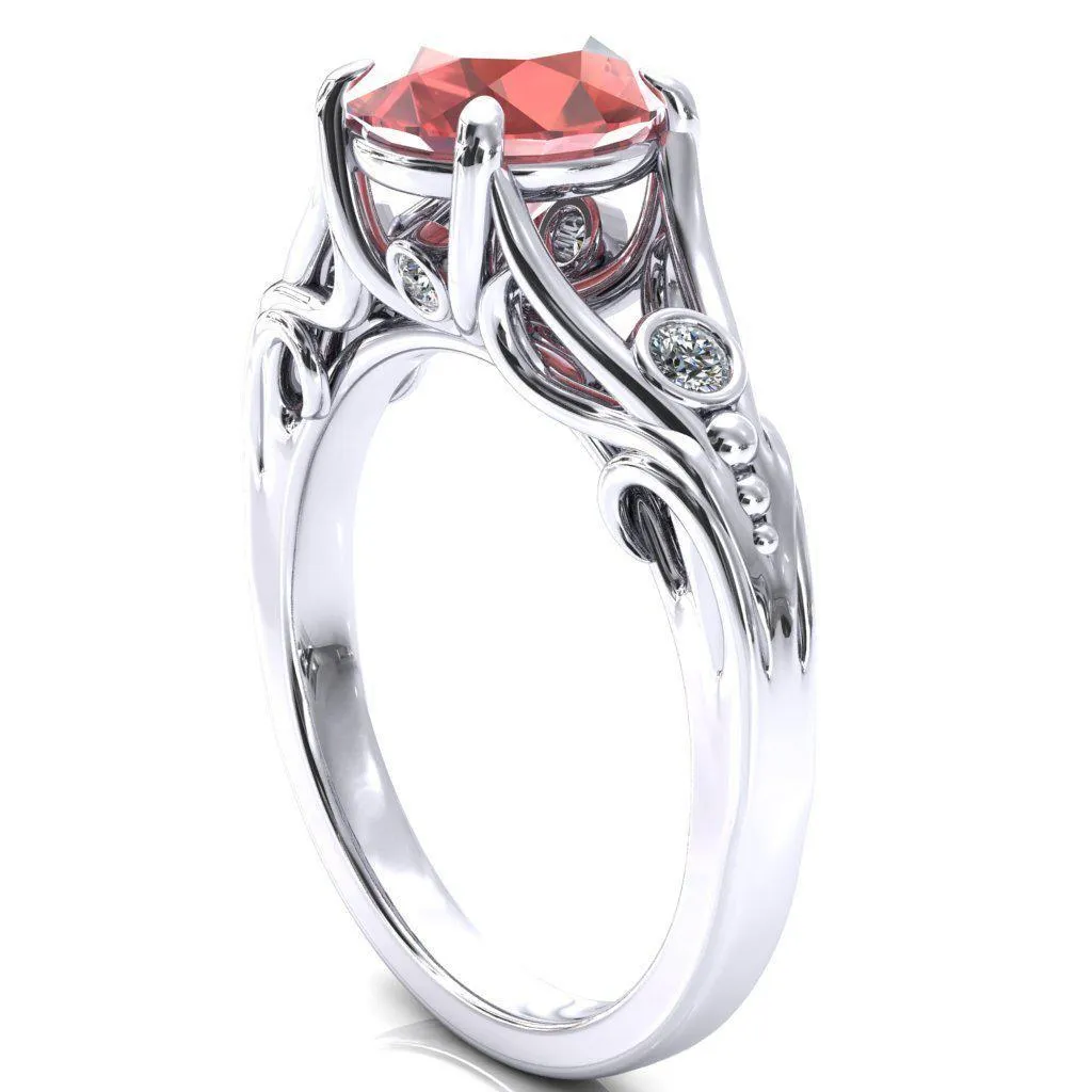 Aerolynn Round Padparadscha Sapphire 4 Prong Diamond Accent Engagement Ring