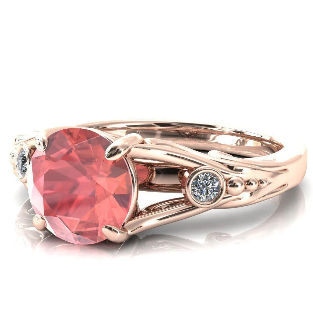 Aerolynn Round Padparadscha Sapphire 4 Prong Diamond Accent Engagement Ring