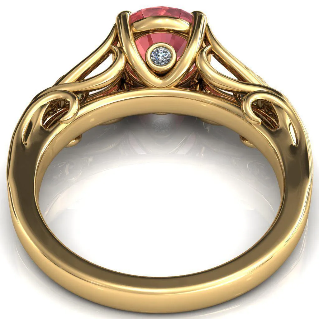 Aerolynn Round Padparadscha Sapphire 4 Prong Diamond Accent Engagement Ring