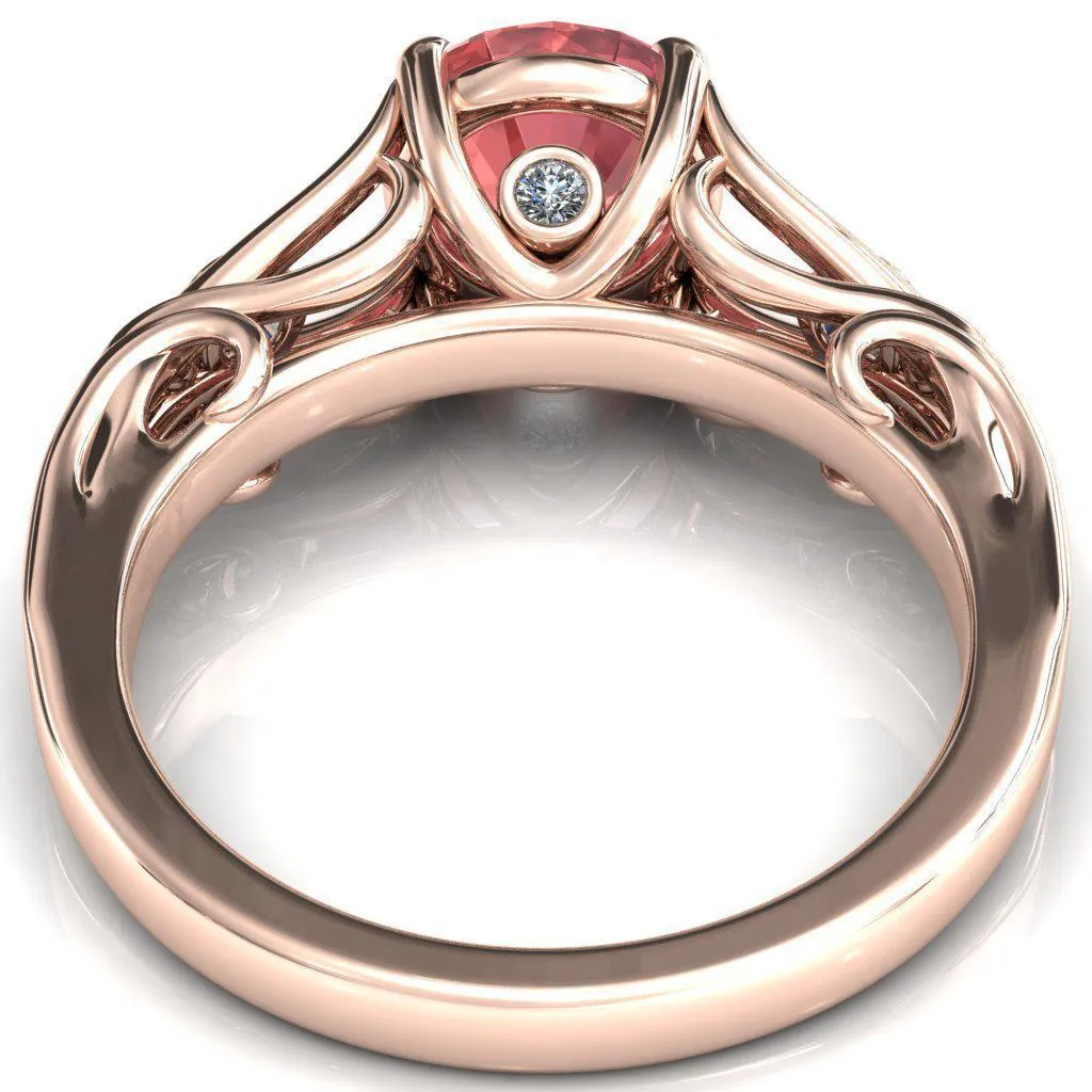 Aerolynn Round Padparadscha Sapphire 4 Prong Diamond Accent Engagement Ring