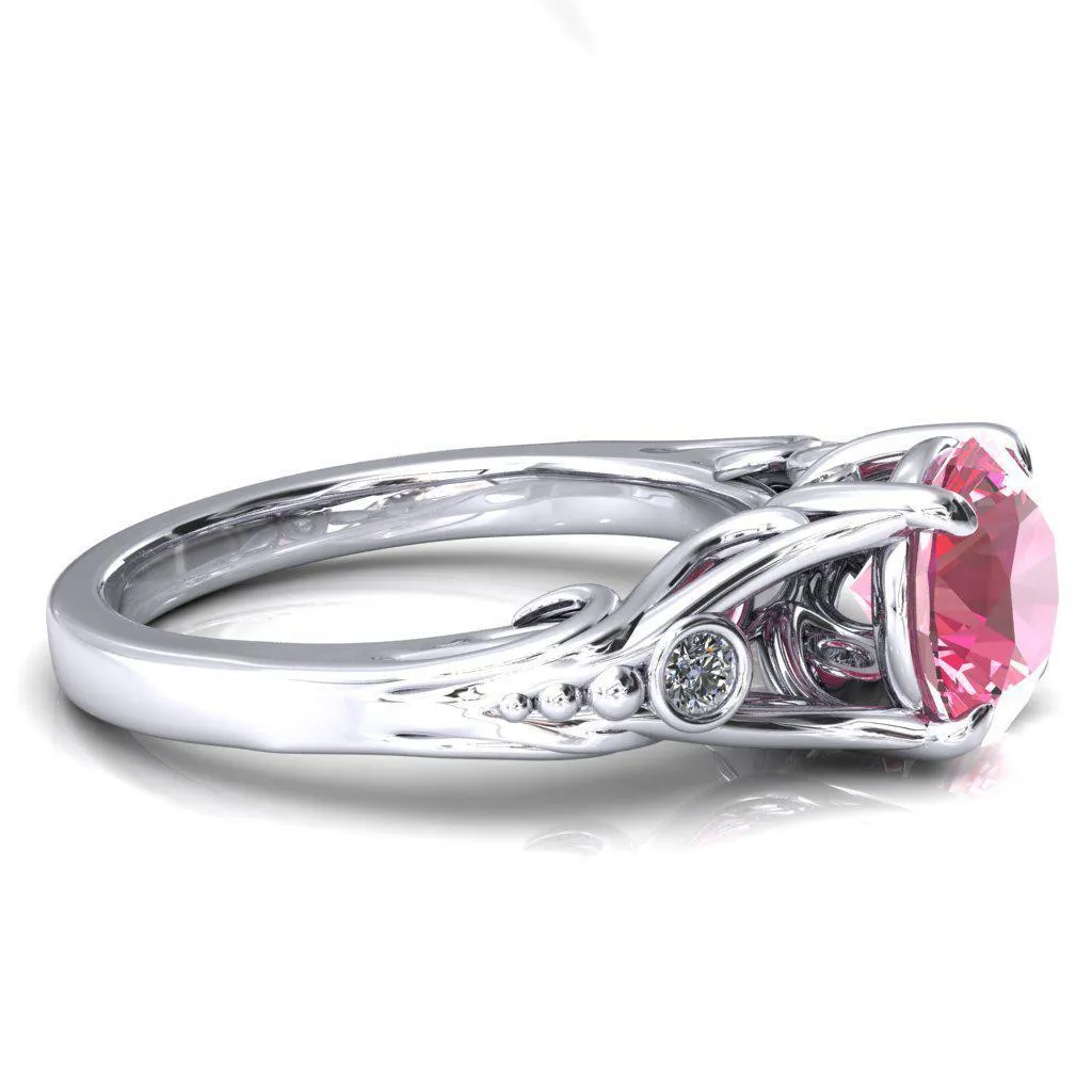 Aerolynn Round Pink Sapphire 4 Prong Diamond Accent Engagement Ring