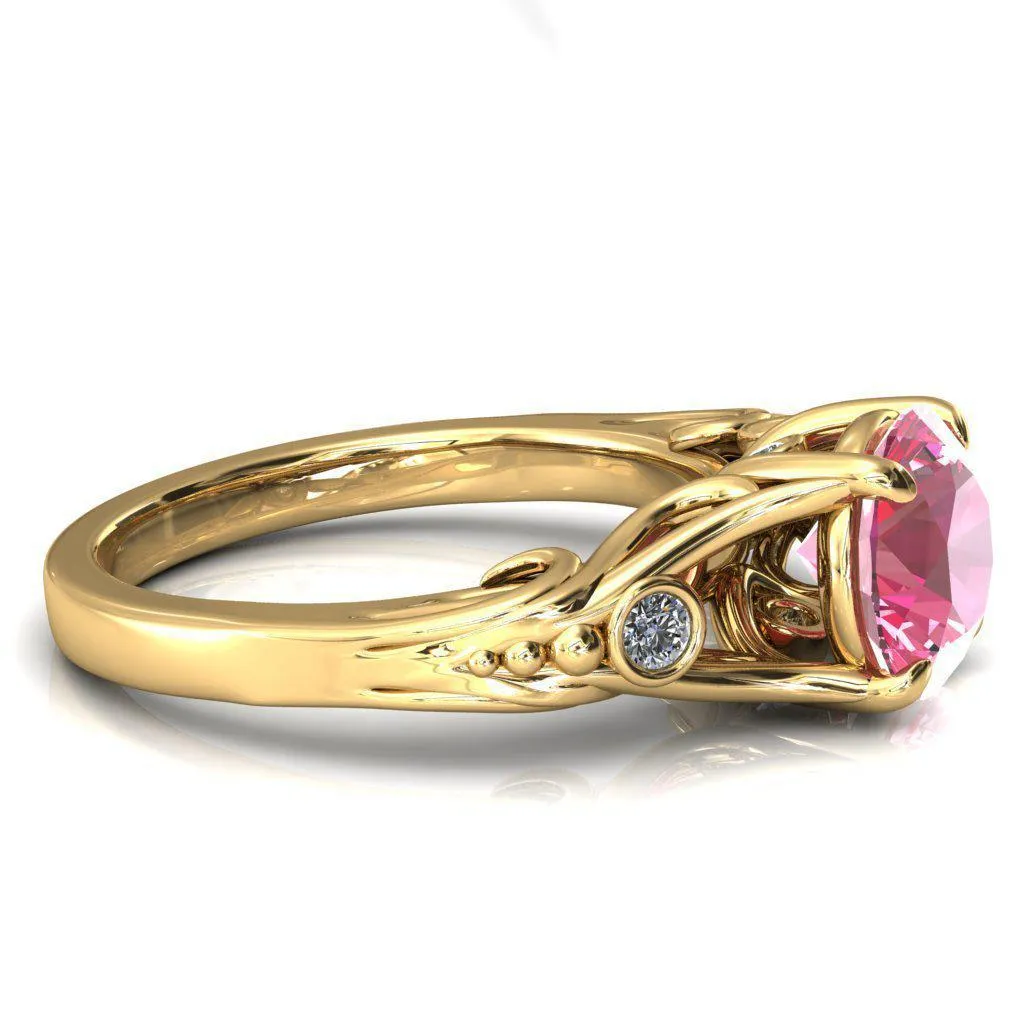 Aerolynn Round Pink Sapphire 4 Prong Diamond Accent Engagement Ring