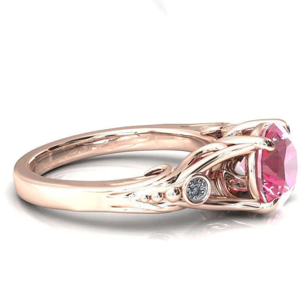 Aerolynn Round Pink Sapphire 4 Prong Diamond Accent Engagement Ring