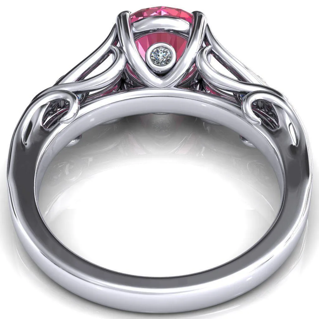 Aerolynn Round Pink Sapphire 4 Prong Diamond Accent Engagement Ring
