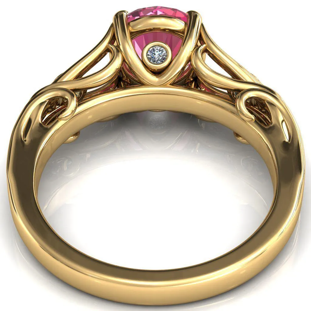 Aerolynn Round Pink Sapphire 4 Prong Diamond Accent Engagement Ring