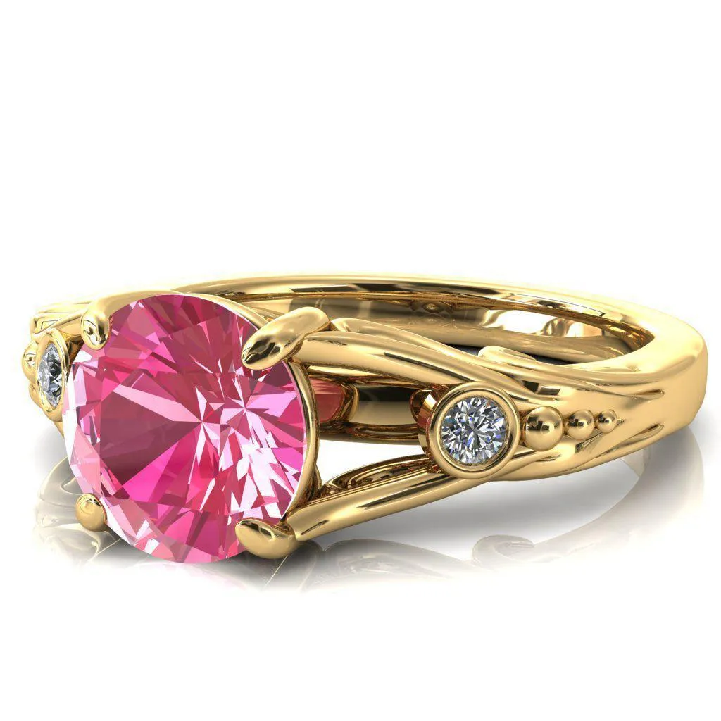 Aerolynn Round Pink Sapphire 4 Prong Diamond Accent Engagement Ring