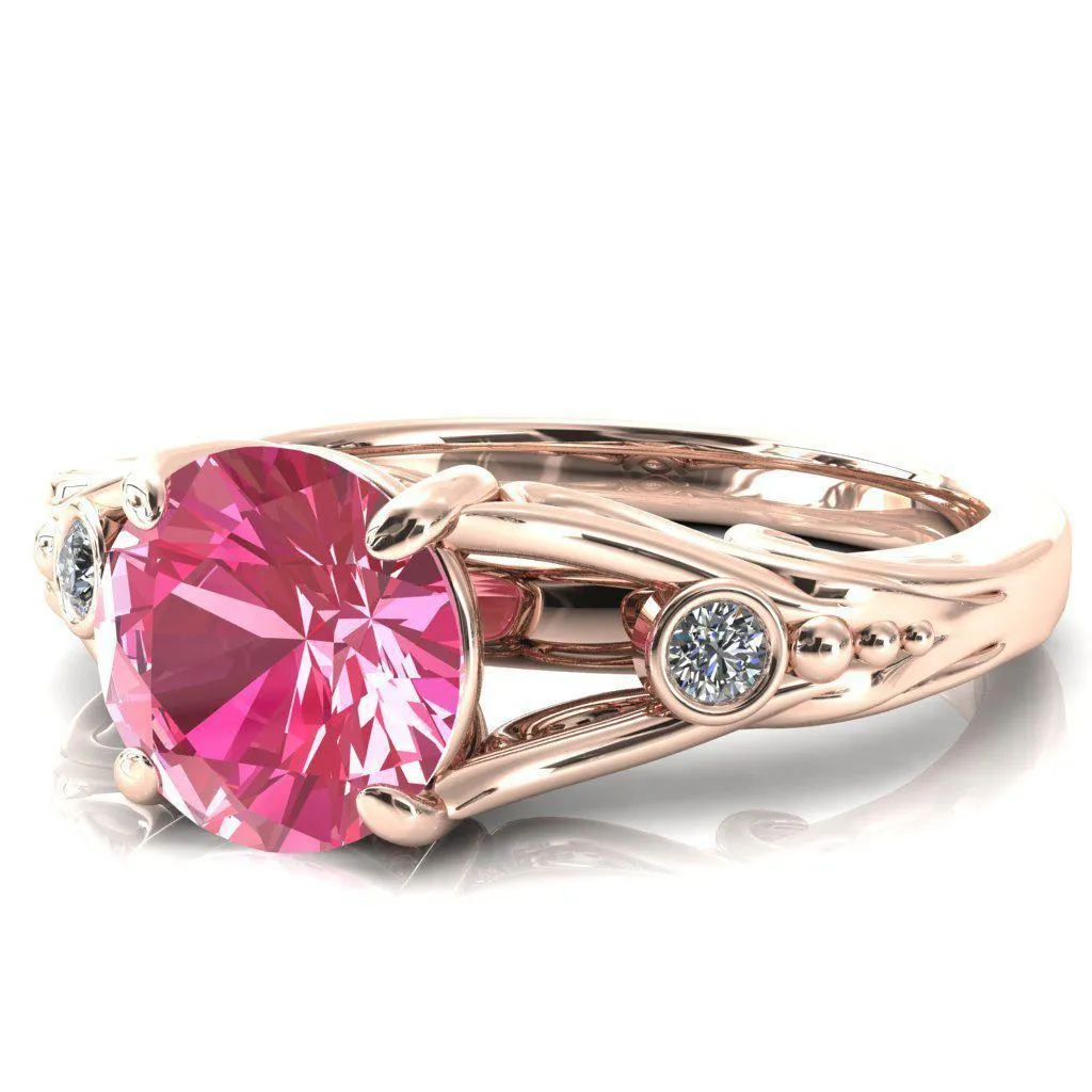 Aerolynn Round Pink Sapphire 4 Prong Diamond Accent Engagement Ring