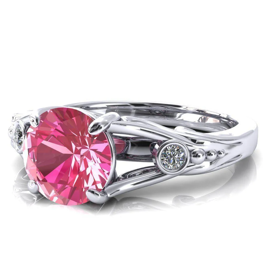 Aerolynn Round Pink Sapphire 4 Prong Diamond Accent Engagement Ring
