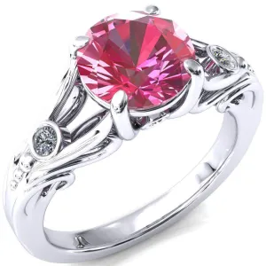 Aerolynn Round Pink Sapphire 4 Prong Diamond Accent Engagement Ring
