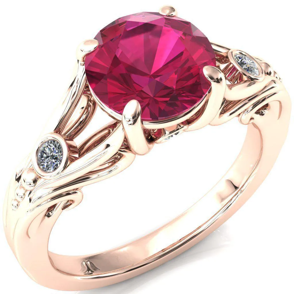 Aerolynn Round Ruby 4 Prong Diamond Accent Engagement Ring