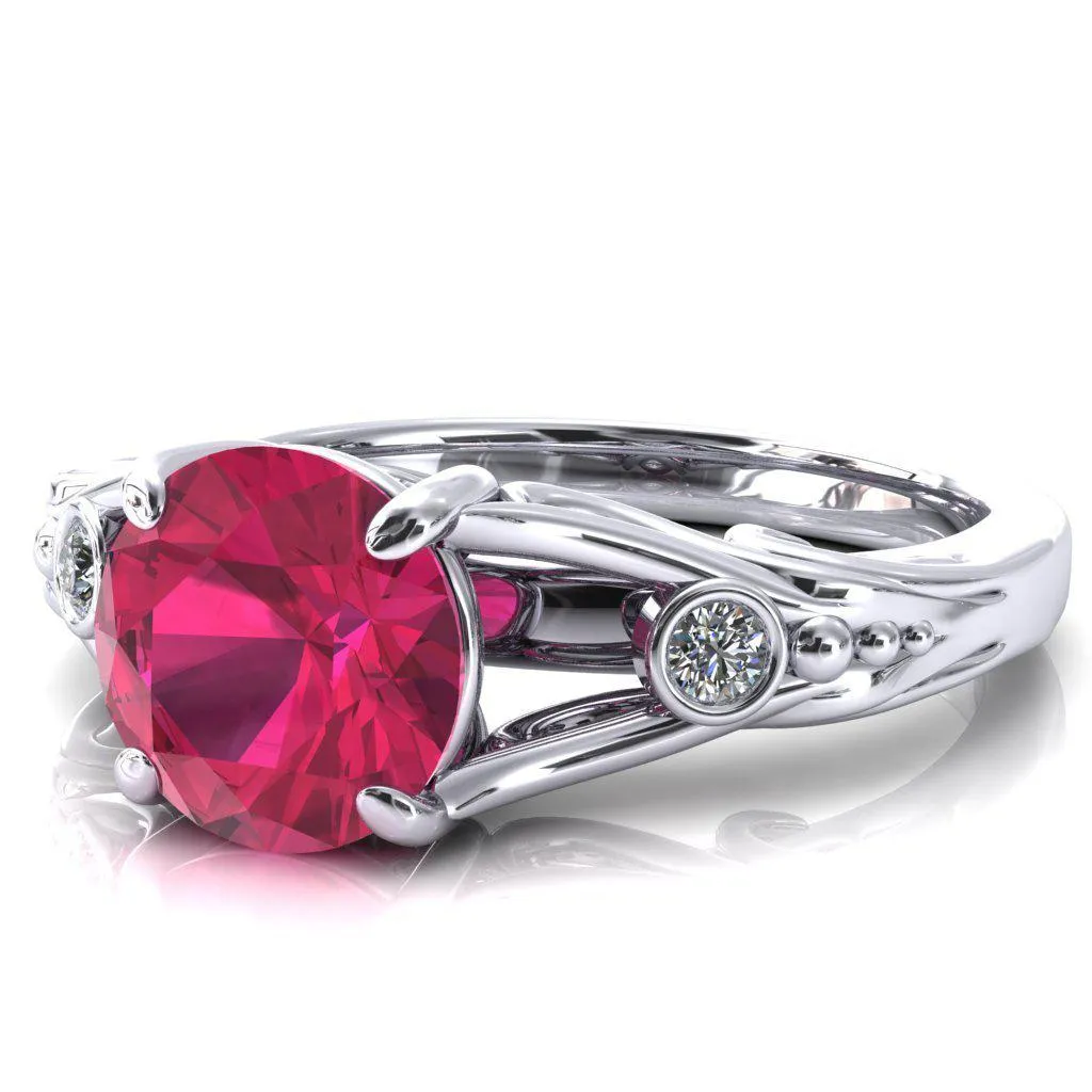 Aerolynn Round Ruby 4 Prong Diamond Accent Engagement Ring