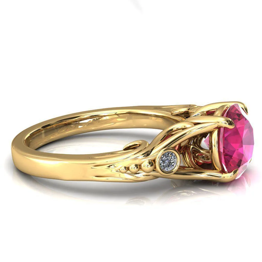 Aerolynn Round Ruby 4 Prong Diamond Accent Engagement Ring