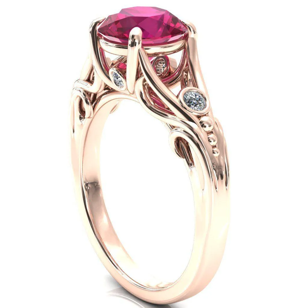 Aerolynn Round Ruby 4 Prong Diamond Accent Engagement Ring