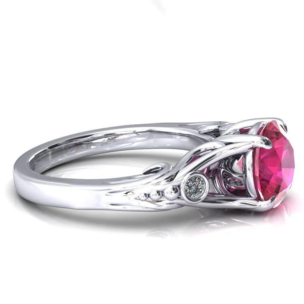 Aerolynn Round Ruby 4 Prong Diamond Accent Engagement Ring