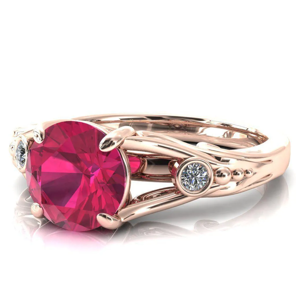Aerolynn Round Ruby 4 Prong Diamond Accent Engagement Ring