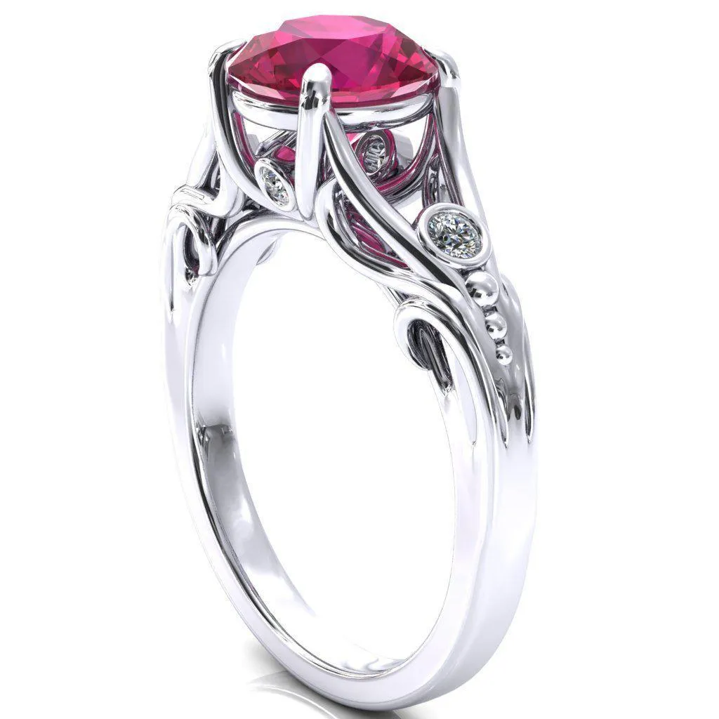 Aerolynn Round Ruby 4 Prong Diamond Accent Engagement Ring